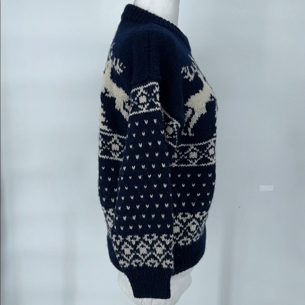 One of a Kind Hand Knit Wool Reindeer Sweater Kids 12–14 Nordic Fair Isle - Picture 4 of 8